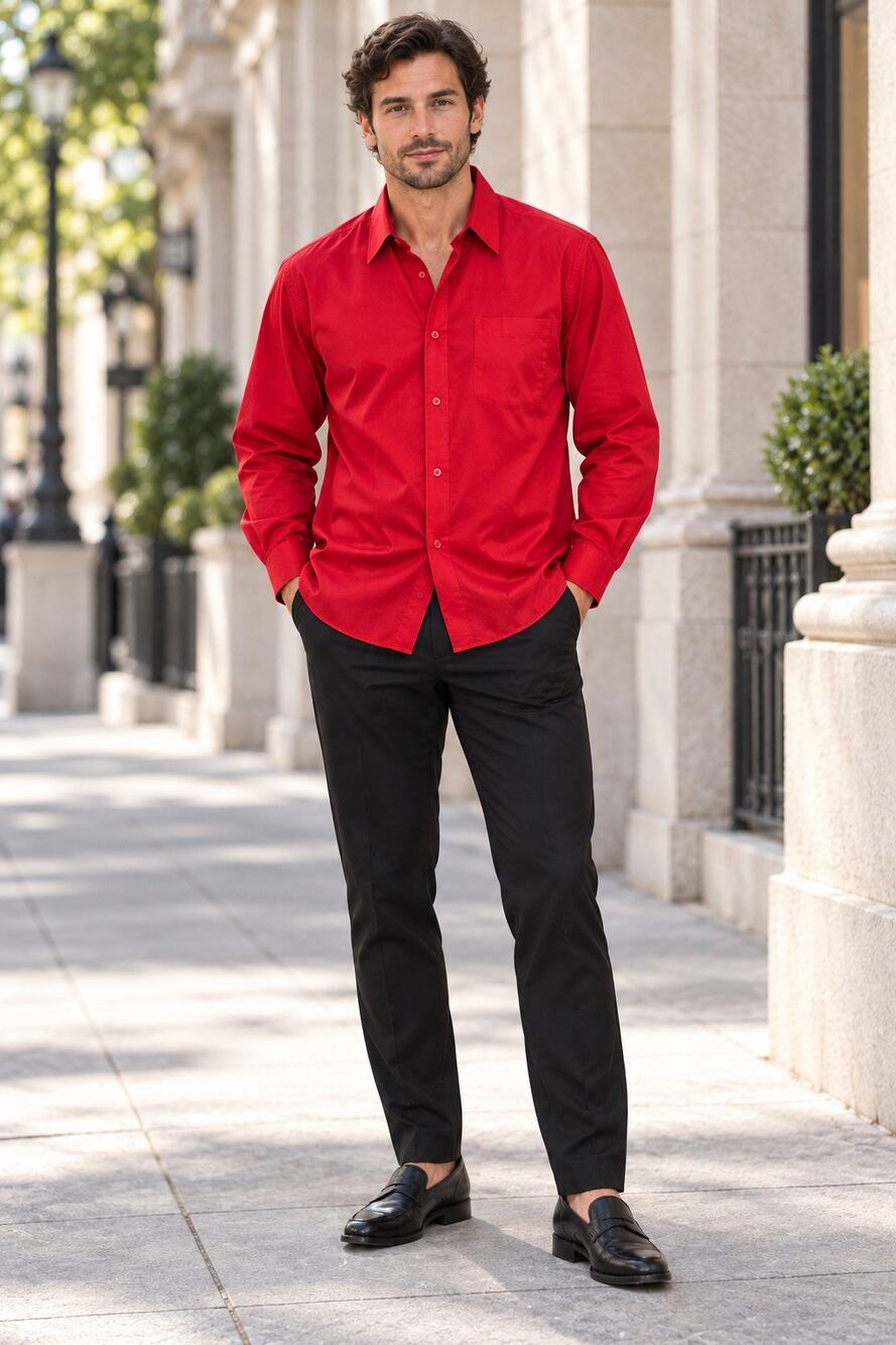 Pietrovanni Men’s Red Satin Finish Long-Sleeve Button-Down Shirt Size 17